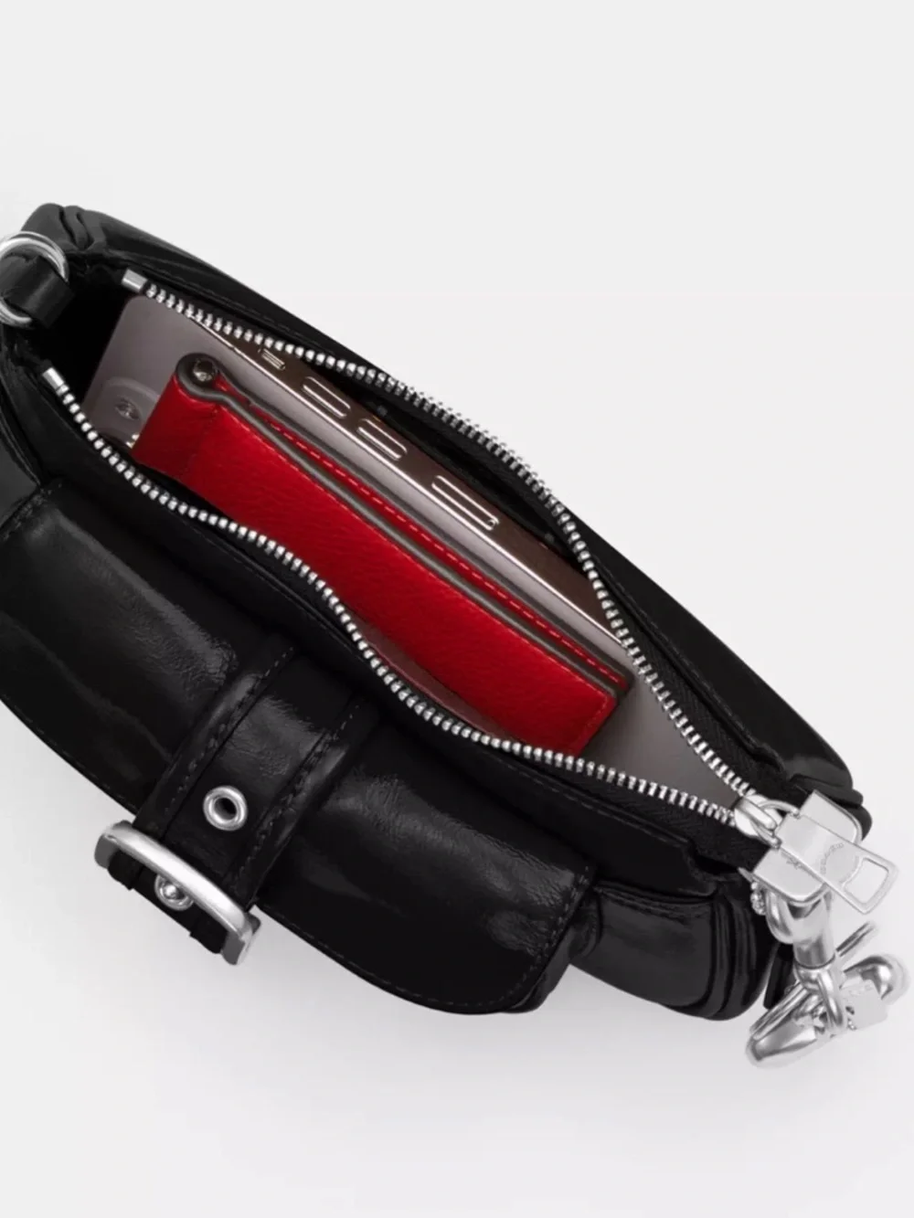 Coach Ashton Mini Black Leather Buckle Shoulder Bag
